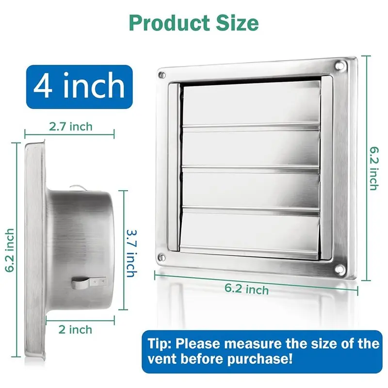 ABAH-Metal: Вентиляционная решетка для сушилки 4 дюйма, наружная, из нержавеющей стали, с резиновой прокладкой, для сушилок, вытяжек и вентиляционных отверстий кондиционеров (art.: 3920dad44a236) - 3920dad44a236