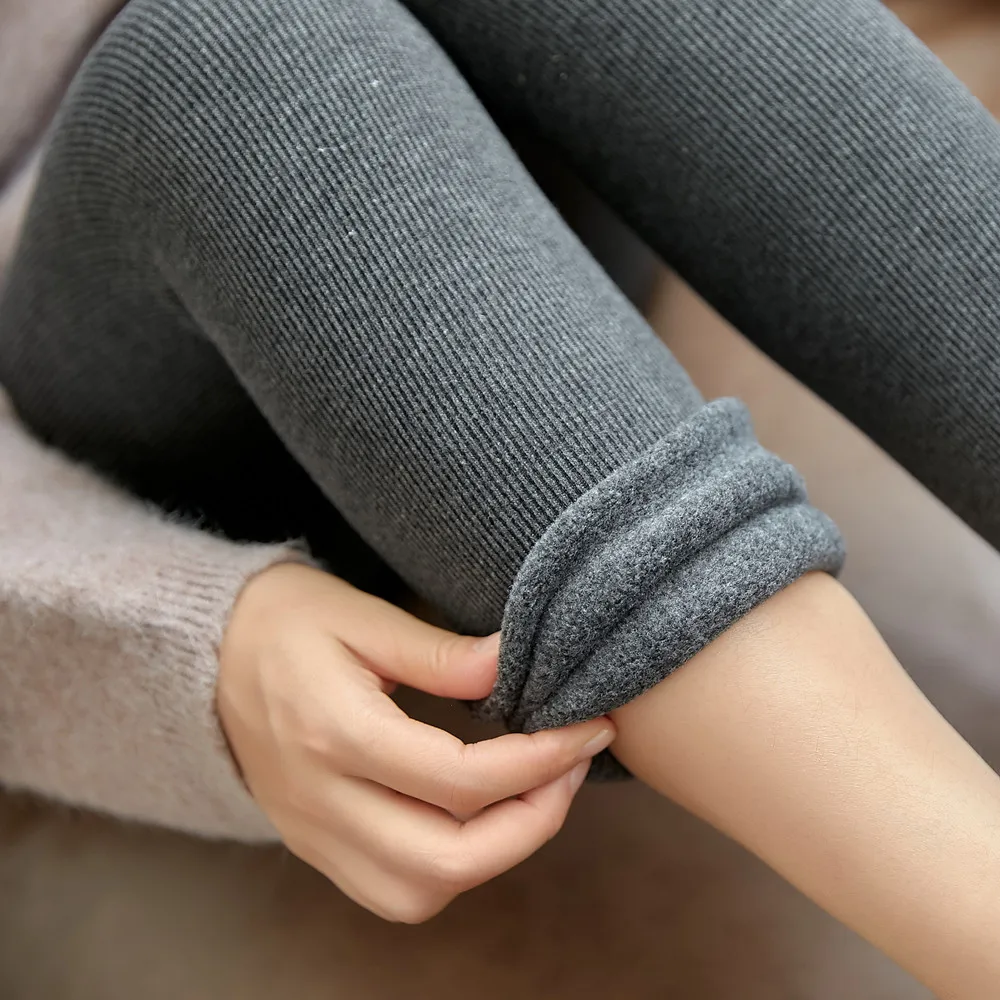 Autumn and winter fleece thickening high waist thread suet socks vertical stripes cotton