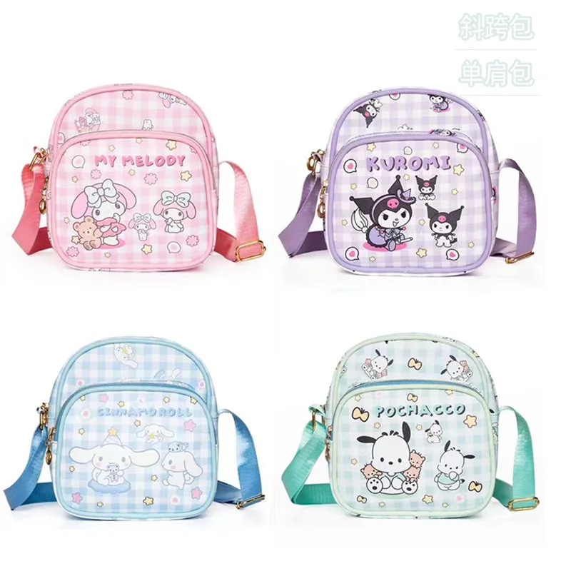 

Cute Leather Waterproof Zipper Kids Messenger Bag ID Key Small Bag Sanrio Kuromi Primary School Student Shoulder Bag