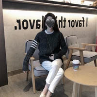 korean version of the fallwinter hedging lazy style thick line tb knit sweater round neck sweater women thick and versatile