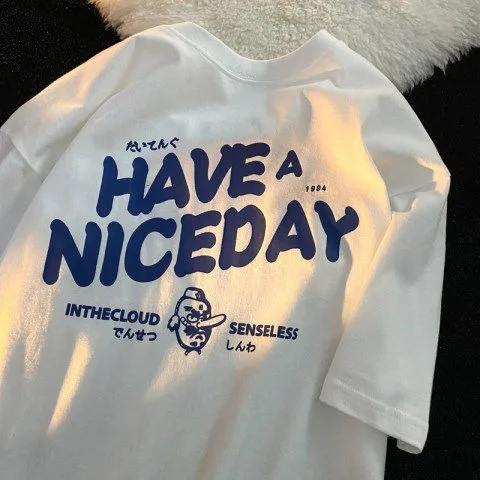 

2023 Summer Oversized Cotton T-shirt Street Casual Unisex Print Letter Tops Women's Printing Cotton Loose Short-sleeved Tees