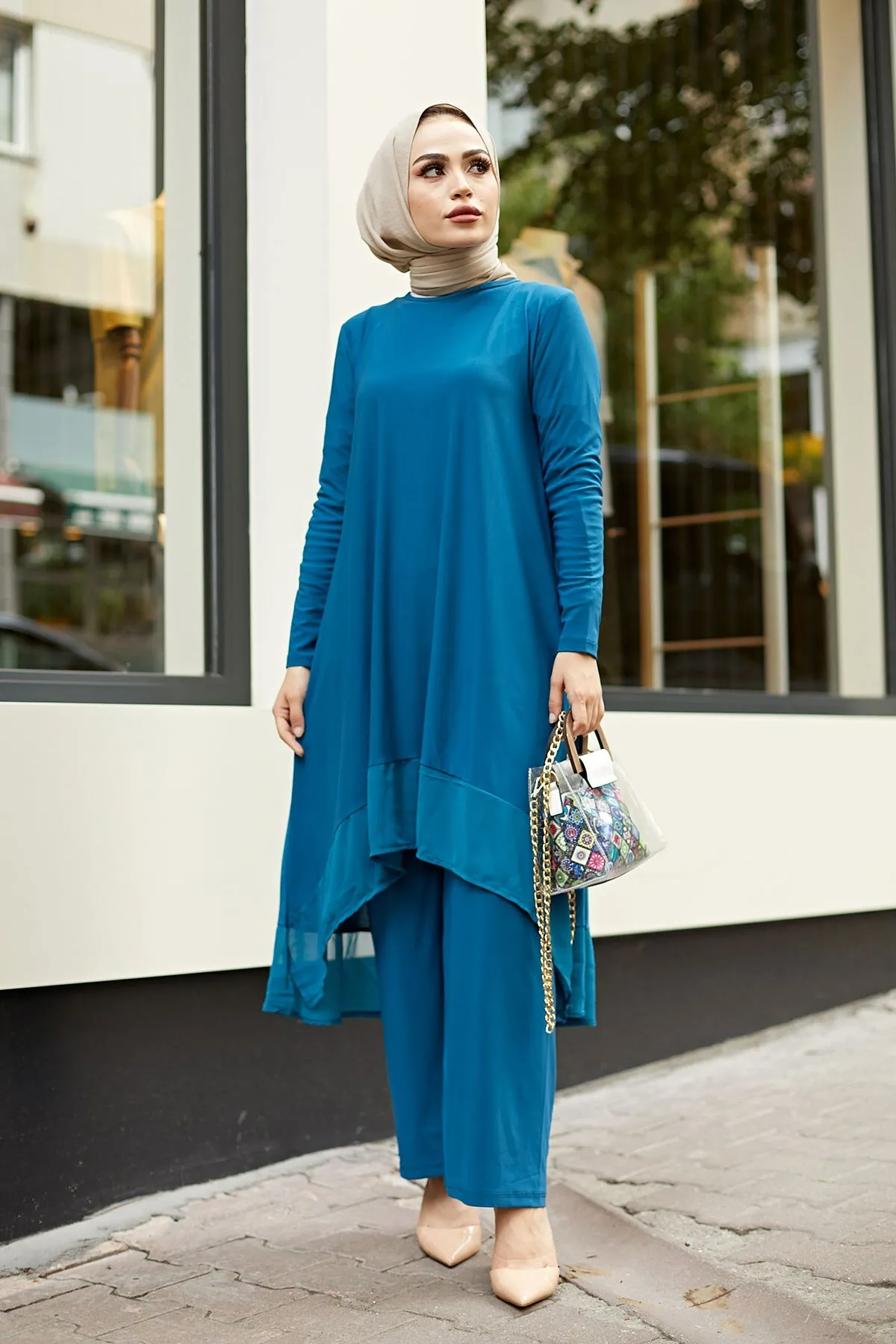 Skirt Chiffon Dual Suit Indigo Muslim clothes for women abaya hijab 2021 knitted suit Muslim dresses 2021