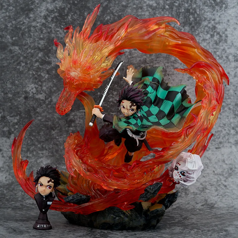 

30cm Demon Slayer Gk Fire Dragon Jane Carvedkamado Tanjirou Statue Can Glow Scene Model Ornament Pvc Action Figure Toys Gifts