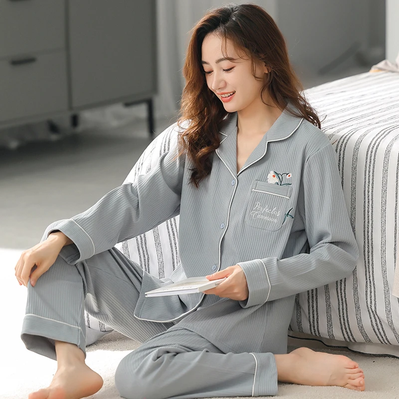 Дропшиппинг Женский пижамный комплект из 100% хлопка одежда для сна с длинным