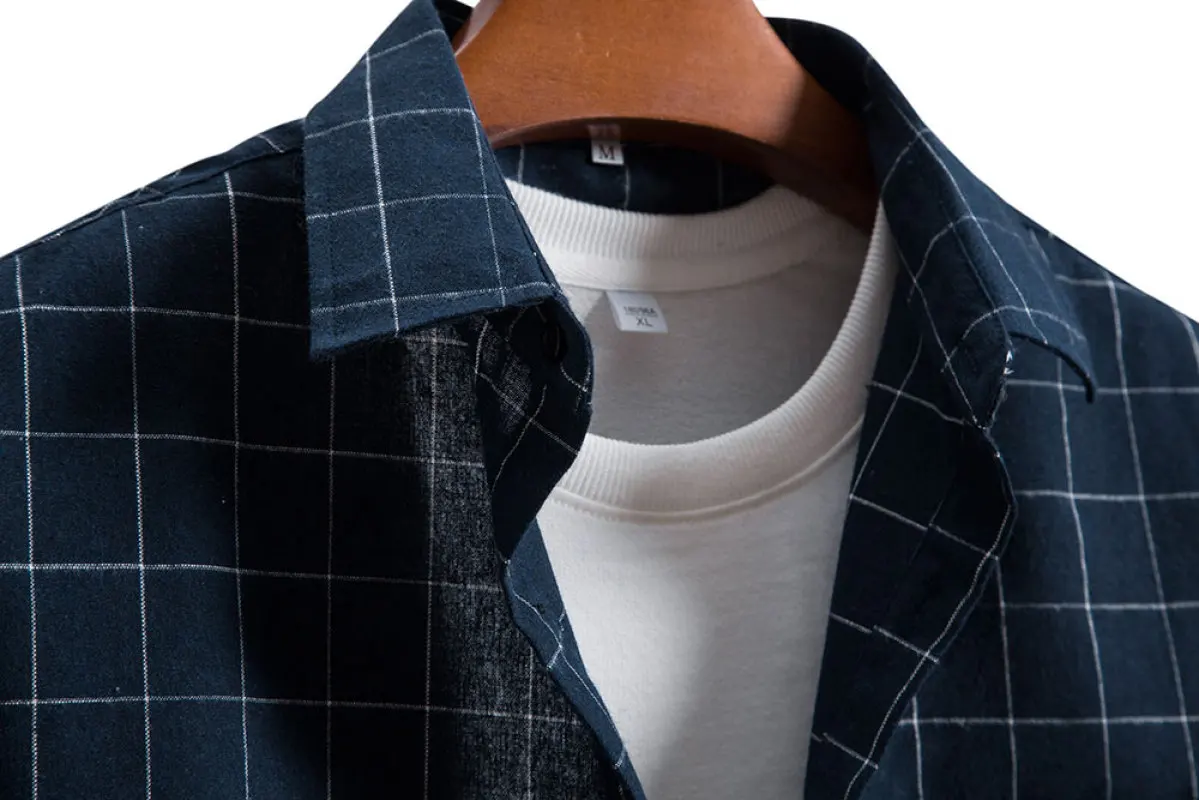 Vintage Shirt Plaid Shirts Men Clothings Camisa Para Hombre Camisas Manga Larga Hombre Chemisiers Mens Fashion Checked Shirt