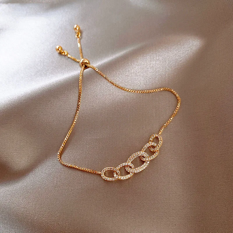 Simple Crystal Zircon Link Chain Bracelet for Women Wedding Party Beach Birthday Friendship Korean Jewelry Adjustable Gift