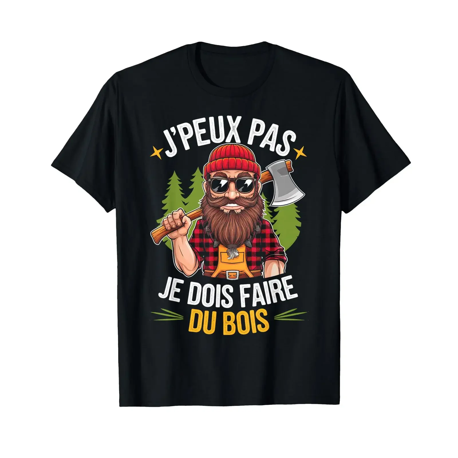 Фото Футболка J'peux Pas Je Dois Je Faire Du Bois Lumberjack Humour Papa Noel, черная, размер S, винтажная, с эффектом потертости, уличная мода, графический принт, повседневная №1