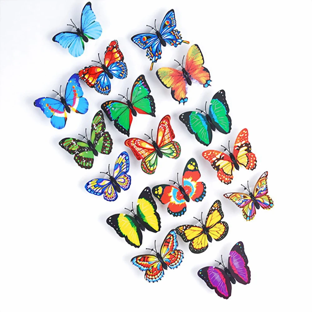 17 PCS/Pack LED Colored Butterfly Decoration Night Light 3D Butterfly Sticker Wall Light for Garden,Backyard,Lawn,Party,Festive