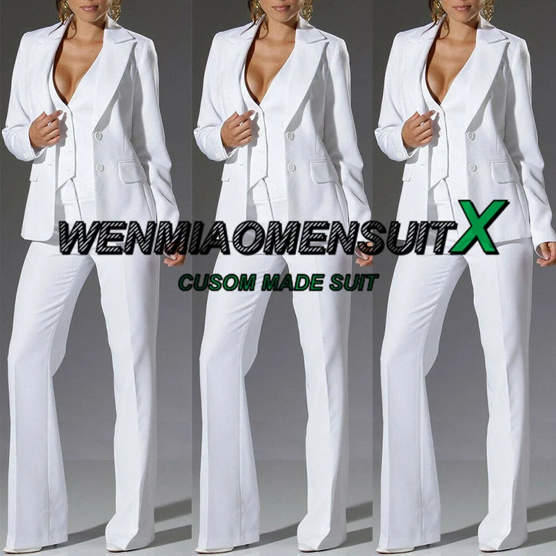 Women's Pant Suit White Fashion Three Piece Formal Business Workwear Lady Blazer Pants Vest Slim Fit Jacket بذلات بليزر نسائية