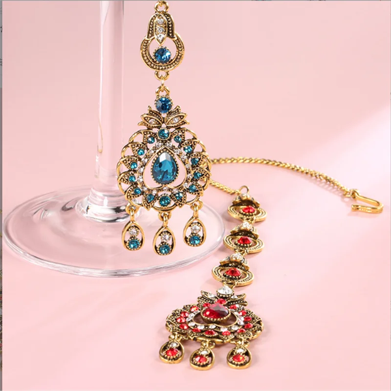 Винтажное индийское ожерелье и серьги Grier в богемном стиле с сапфиром подвеской