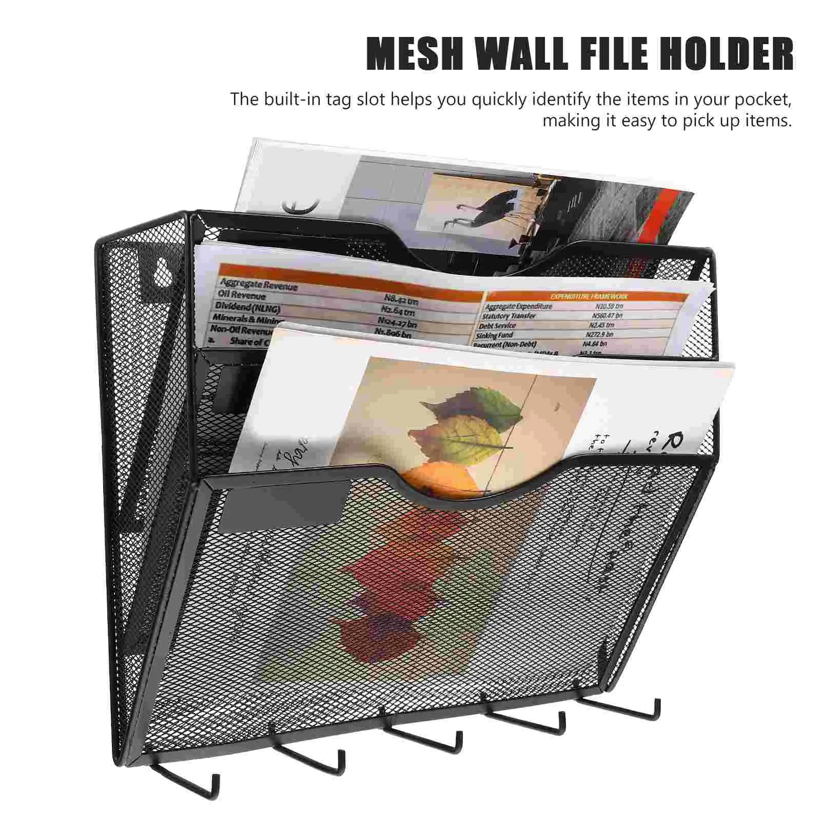 

File Holder Wall Rack Organizer Hanging Storage Magazine Mesh Metal Vertical Paper Wire Mail Baskets Mount Mounted Folder Office