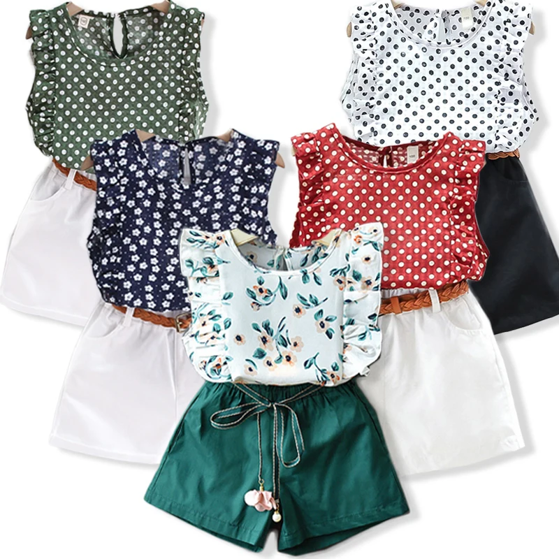 AiLe-Conjunto de ropa de moda para niñas, camisa de manga corta, Falda corta, trajes de 2 piezas, ropa de algodón con lazo de dibujos animados, K1