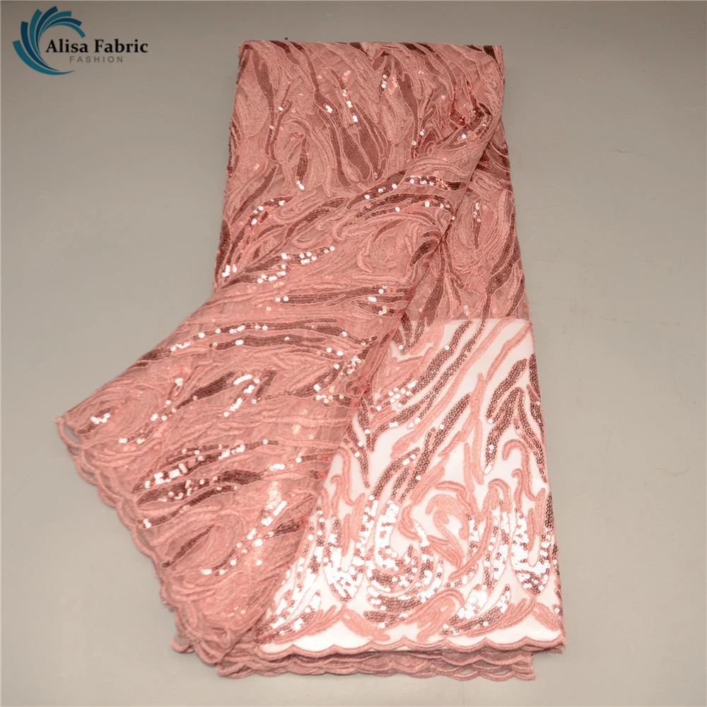 

Embroidery 5yards French Tulle Lace Fabric African Net Lace Fabric With Sequins Celebration Party Dresses For Sewing