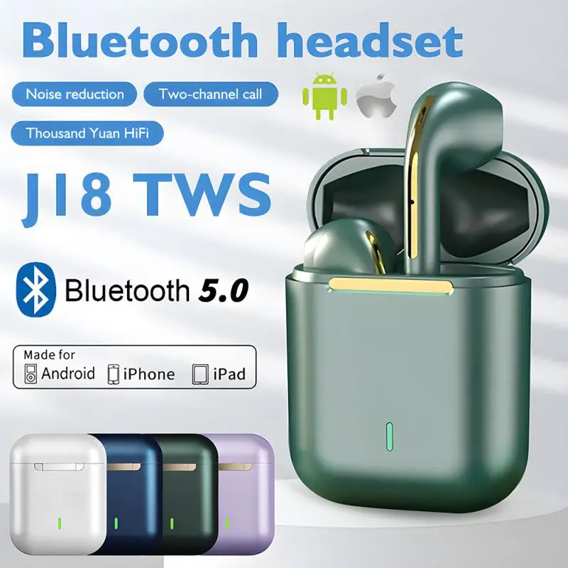 

J18 TWS Earphone Wireless HiFi Sport In-Ear Headphones With Mic Stereo Noise Cancelling Handsfree Earbuds