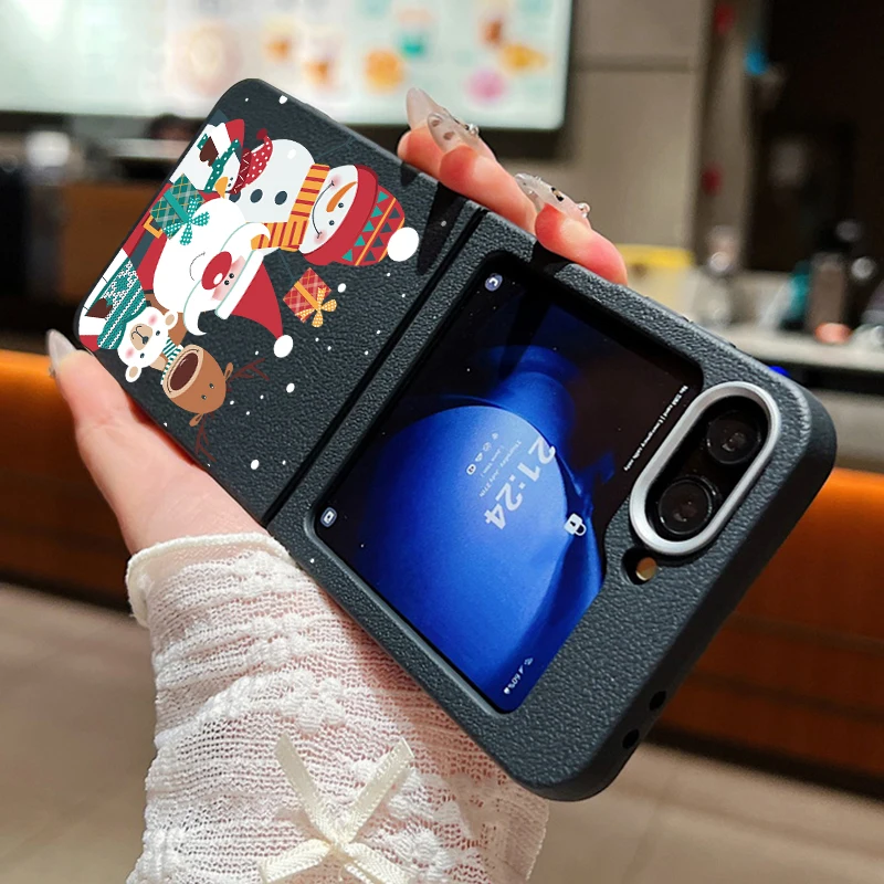 Чехол для Samsung Galaxy Z Flip6 Flip5 Flip4 рождественский Санта-Клаус снеговик текстура кожи