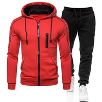 fashion solid color mens hoodies set zipper cardigan slim fit fleece men tracksuits sets two pieces pants jogging sportswear