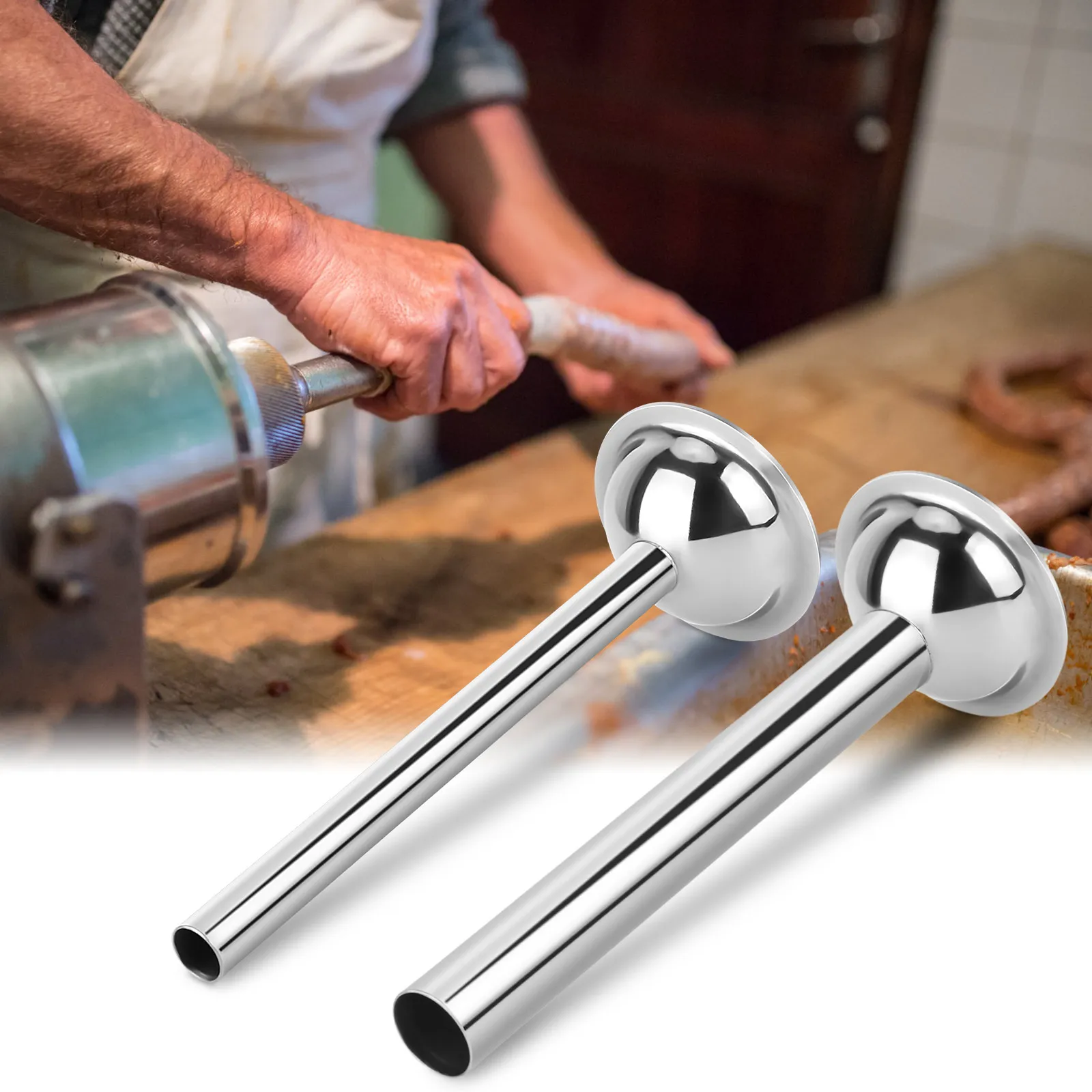 

2 Pcs/set Home Thickened Sausage Stuffer Filling Tube Funnel Stainless Steel Sausage Maker Nozzles