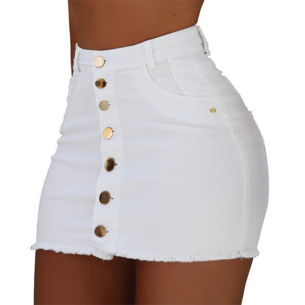 

2022 European and American Summer New Women's Solid Color Pocket Fashion Trend High Waist Denim Skirt