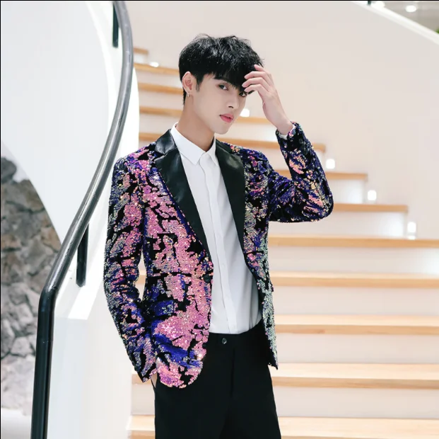 Новый мужской костюм с градиентом и блестками платье для выступлений клуб ночной