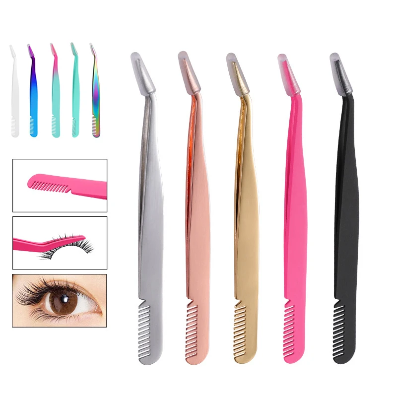 

Fine Mouthed Comb Tweezers Fake Eye Lash Applicator Eyelash Extension Curler Nipper Auxiliary Clip Clamp Makeup Forceps Tools