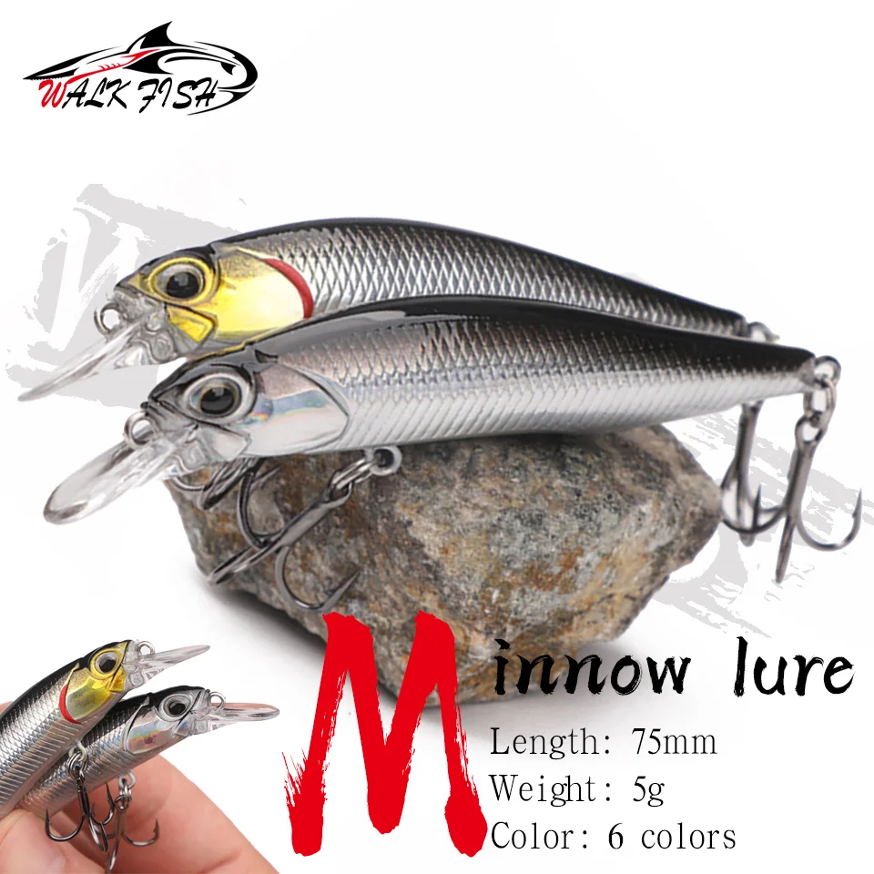 WALK FISH гольян мощность 75 мм/Искусственная жесткая приманка 3D глаза кривошипный