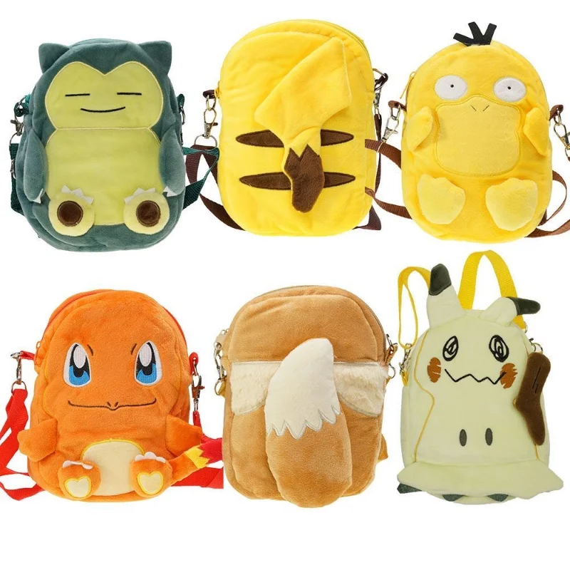 

Kawaii Anime Cute Pokemon Pikachu Eevee Snorlax Charmander Psyduck Mimikyu Plush Backpack Children's Shoulder Bag Birthday Gift