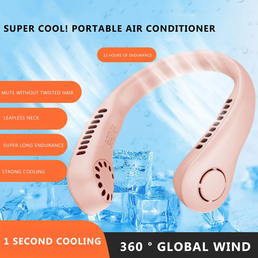 

3000mA Portable Hanging Neck Fan Mini Electric Wireless Fan USB Rechargeable Bladeless Mute Fans Air Conditioning Cooler Fan