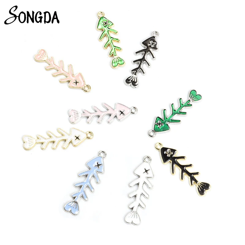 

10Pcs/lot Enamel Fish Bone Charms for DIY Jewelry Makings Pendant Necklace Keychain Earrings Handmade Findings Craft Accessories
