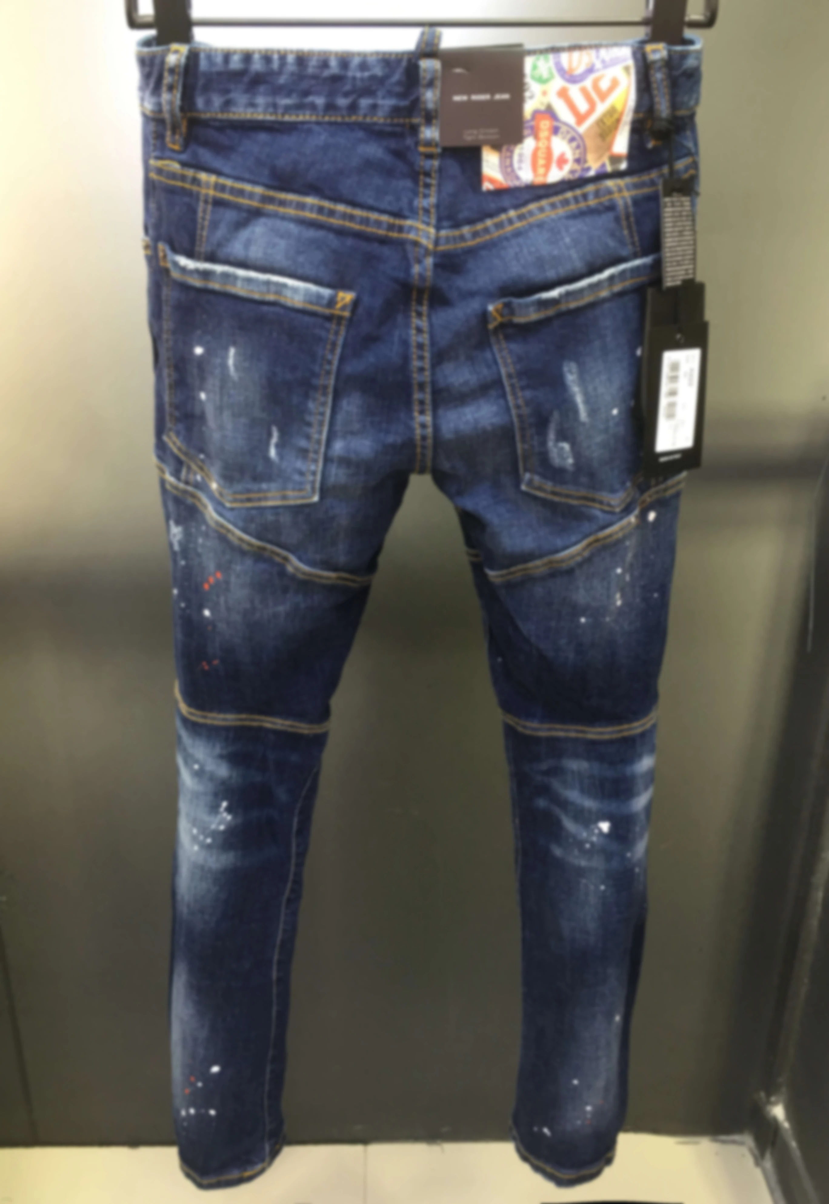 2023 New Jeans Fashionable Slim Fit with Hole Patches, Paint and Ink Breaking Small Foot Spliced Jeans for Men