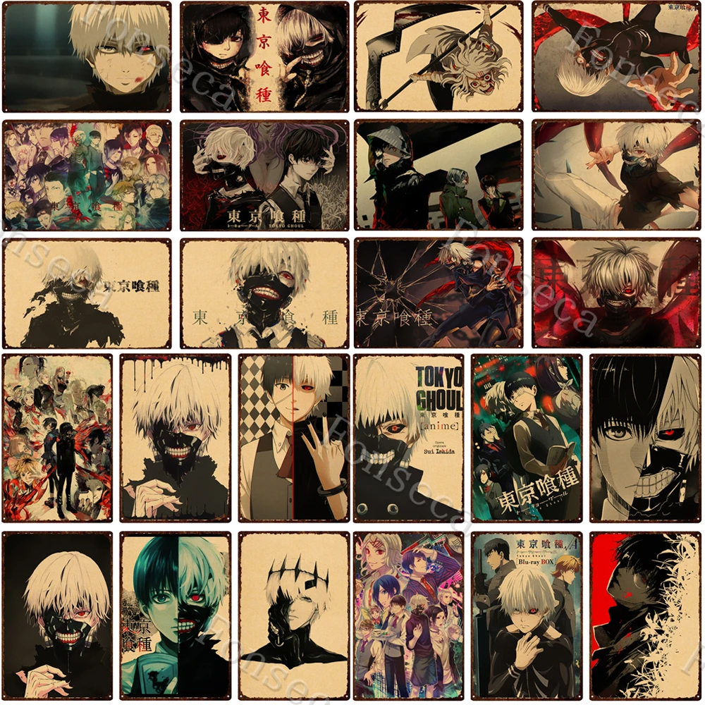 

Аниме Токийский Гуль винтажный металлический знак Kaneki Ken мультяшный персонаж жестяные пластины украшение для дома гостиной настенные художественные металлические наклейки