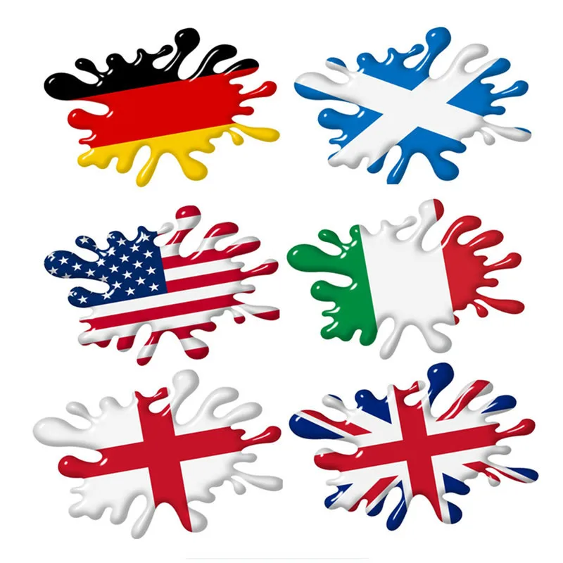 

Paint drop effect 3D flag car sticker United States Germany Italy British flag England Scotland Durable waterproof pvc material