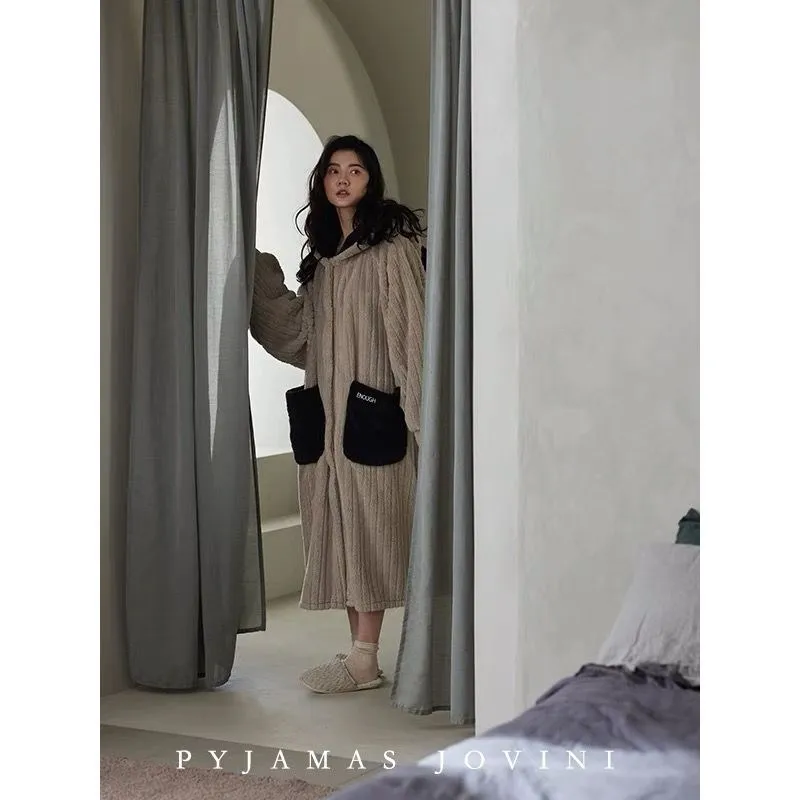 

Winter women's home plush sweater warm soft pocket pullover three-dimensional ears long skirt pajamas pajamas skirt cute knit