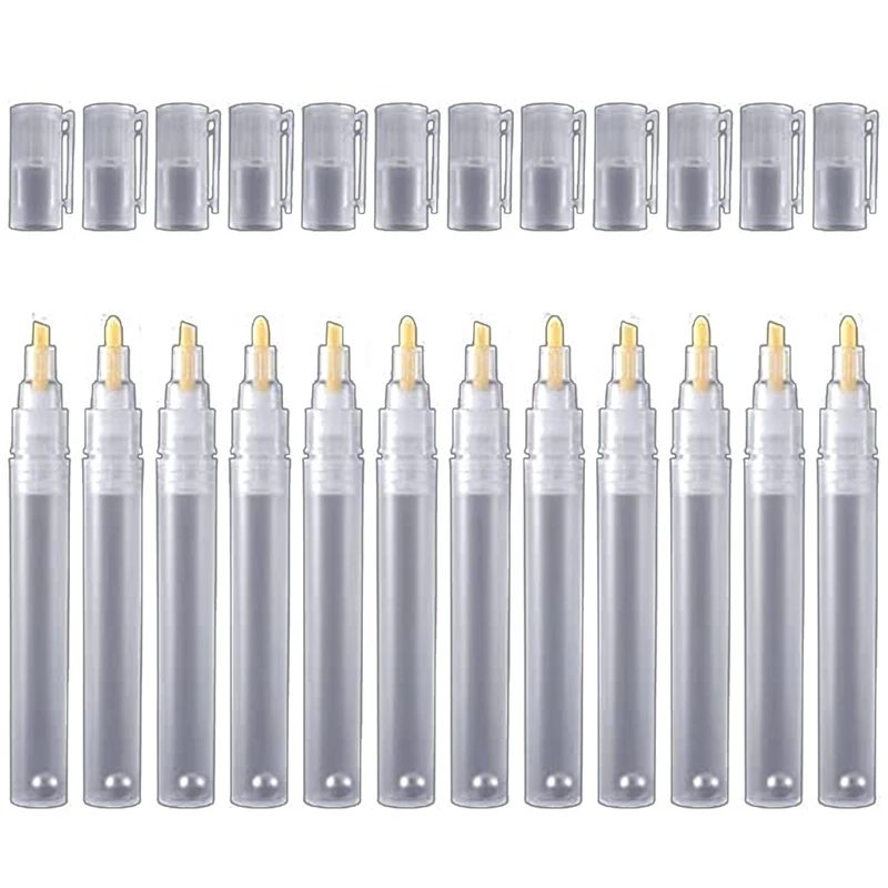 

12Pack 6/3 Mm Empty Fillable Blank Paint Touch Up Pen Markers Round Tilted Head Paint Marker Pens For Art Painting Kit