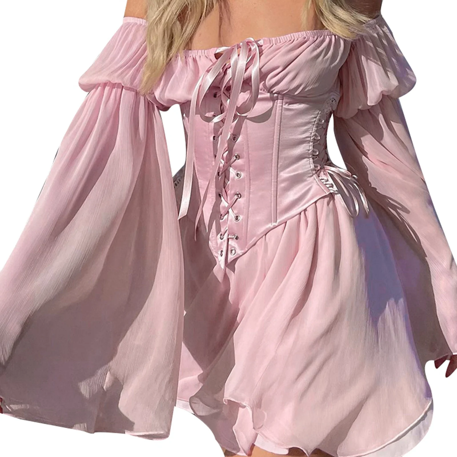 

Elegant Women Puffy Sleeve Prom Dresses Sexy Cute Tulle Evening Dress Square Collar Flowy Ruffles Princess Lace Up Mini Dress