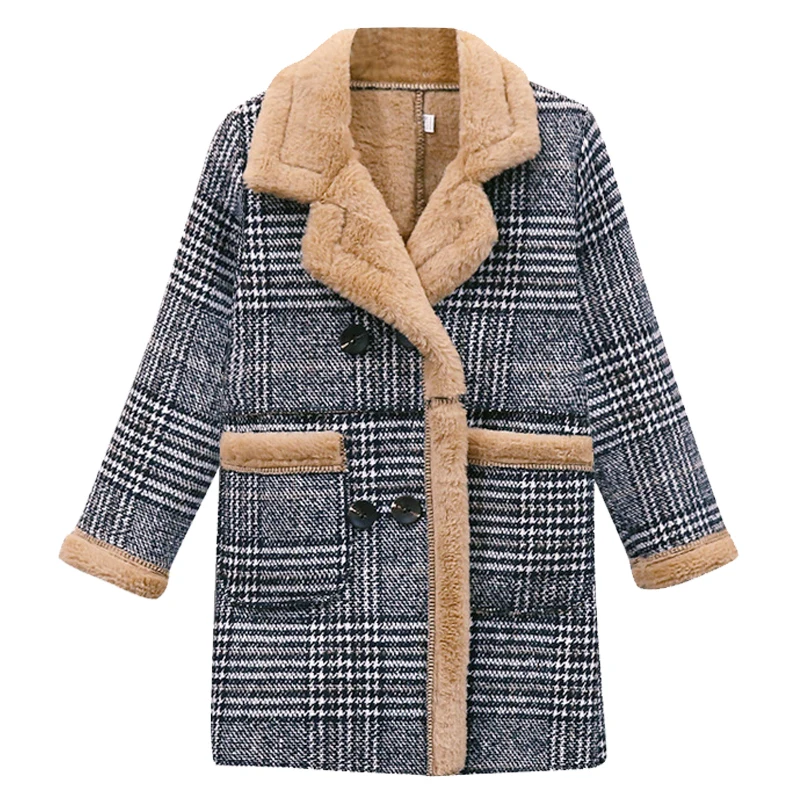 

Женское осенне-зимнее длинное шерстяное пальто в клетку