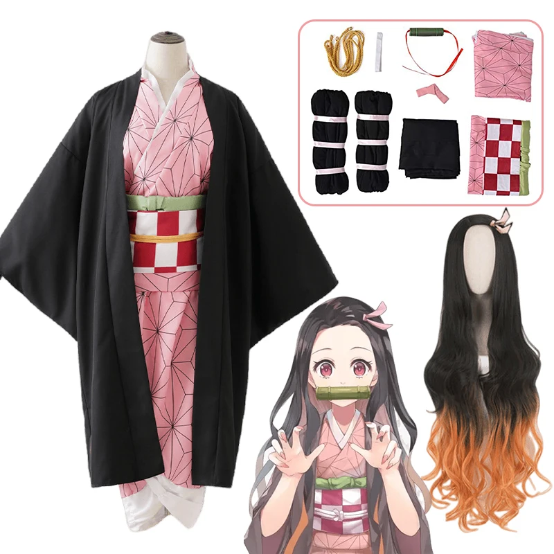 Anime Demon Slayer Nezuko Cosplay Kimono Kimetsu No Yaibado Nezuko Costume Womens Kimono Uniform Halloween Cloud Styles
