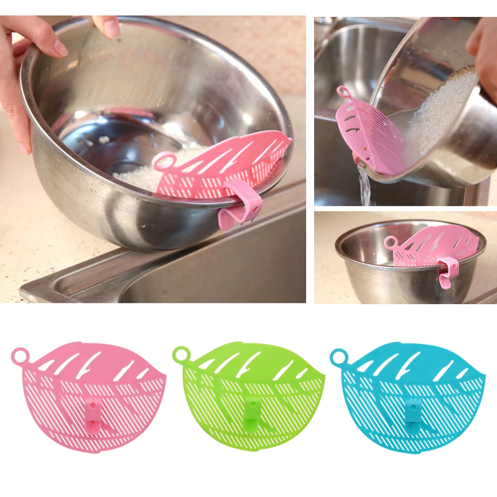 

Rice Wash Filtering Baffle Sieve Beans Peas Washing Filter Drain Board Snap-type Leaf Shape Rice Cleaning Strainer Gadget