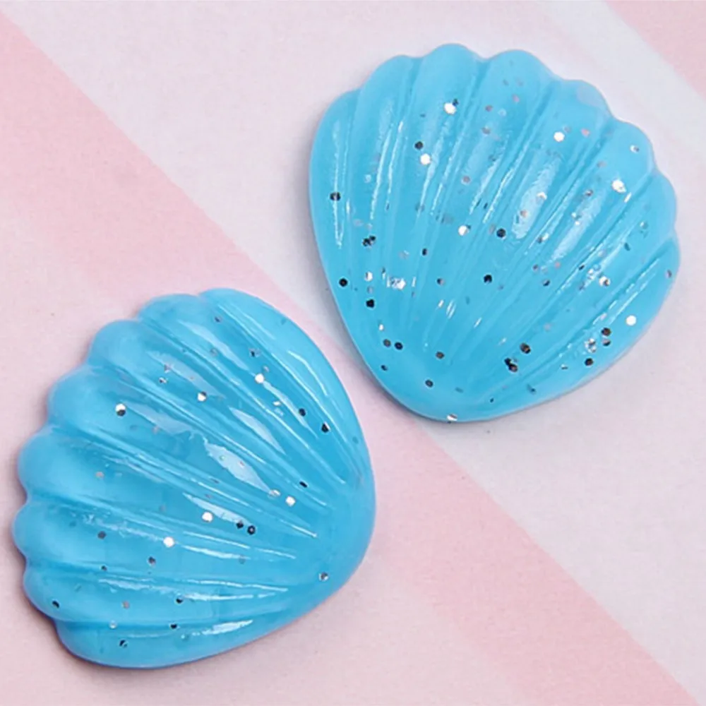 20 Mixed Color Flatback Resin Glitter Crystal Shell Scallop Cabachons 20X18mm