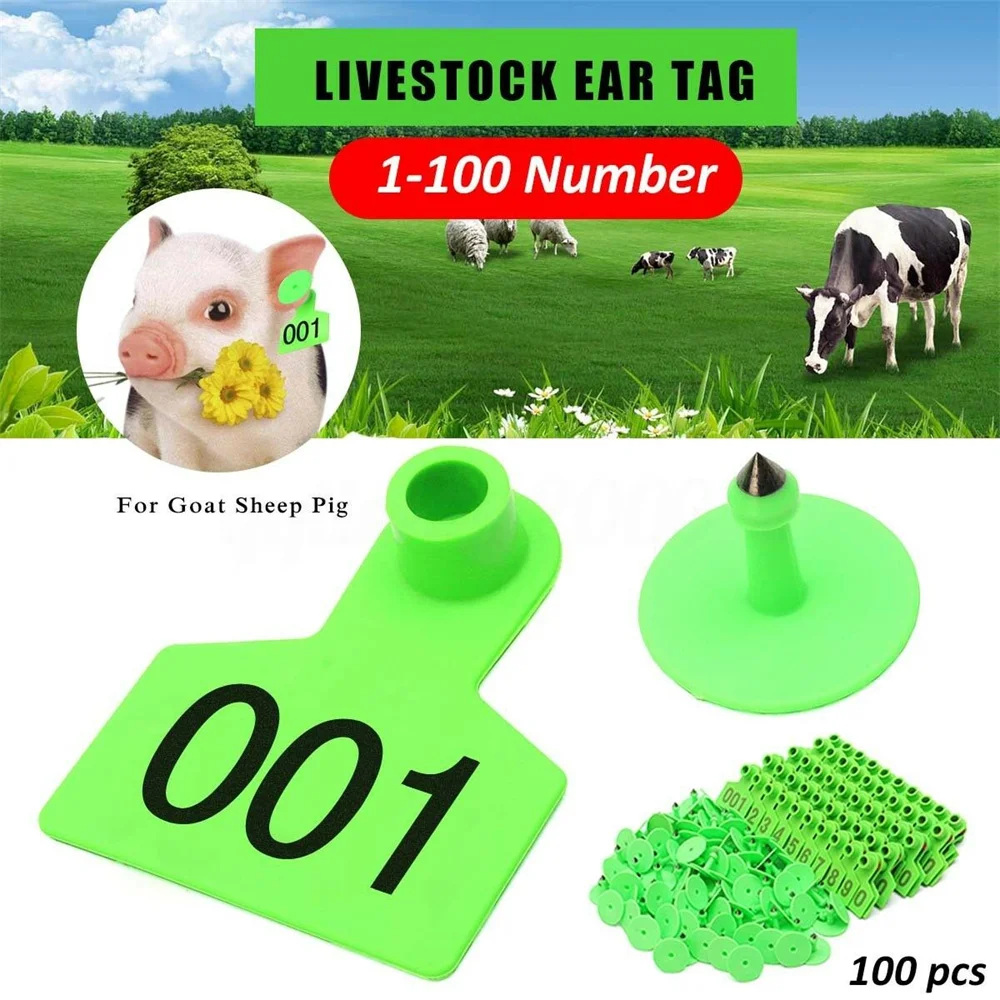 

Livestock Animal Ear Tag with Number 001-100 Ear Tags for Installing Cattle Sheep Pigs Ear Tags Livestock Tags Labels