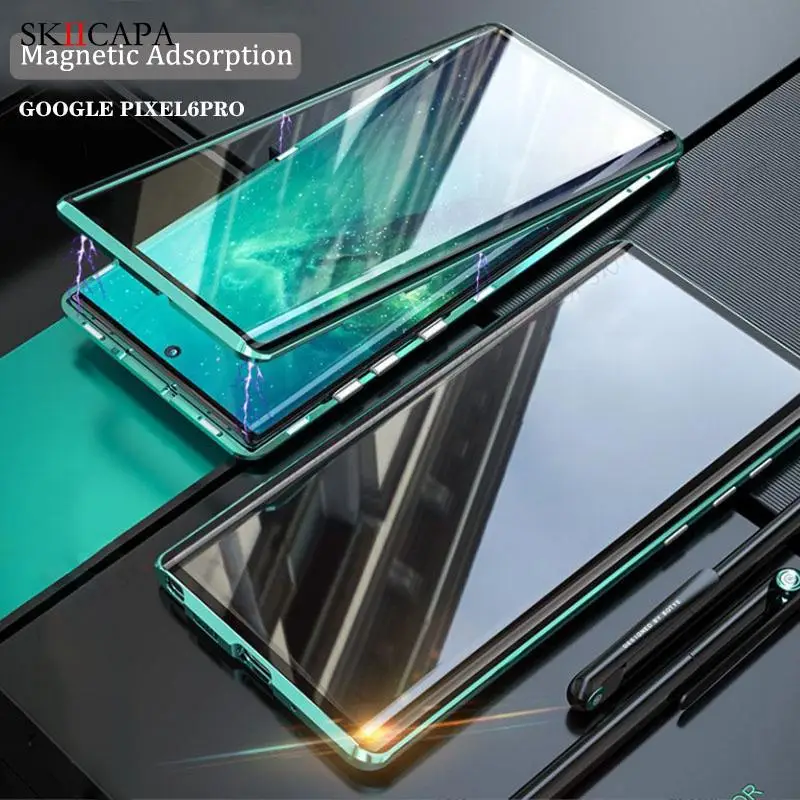 

9H чехол для телефона из закаленного стекла с магнитной адсорбцией для Google Pixel 6 Pro двухсторонний металлический магнитный чехол для Pixel 6 Coque ...