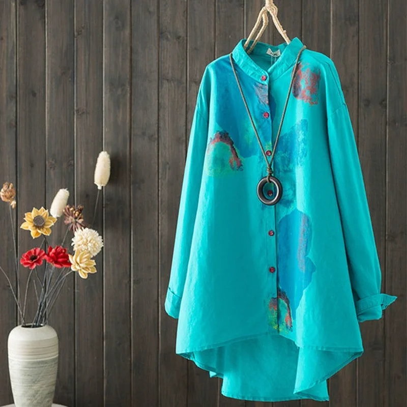 Рубашка женская демисезонная с длинным рукавом и воротником-стойкой - купить по