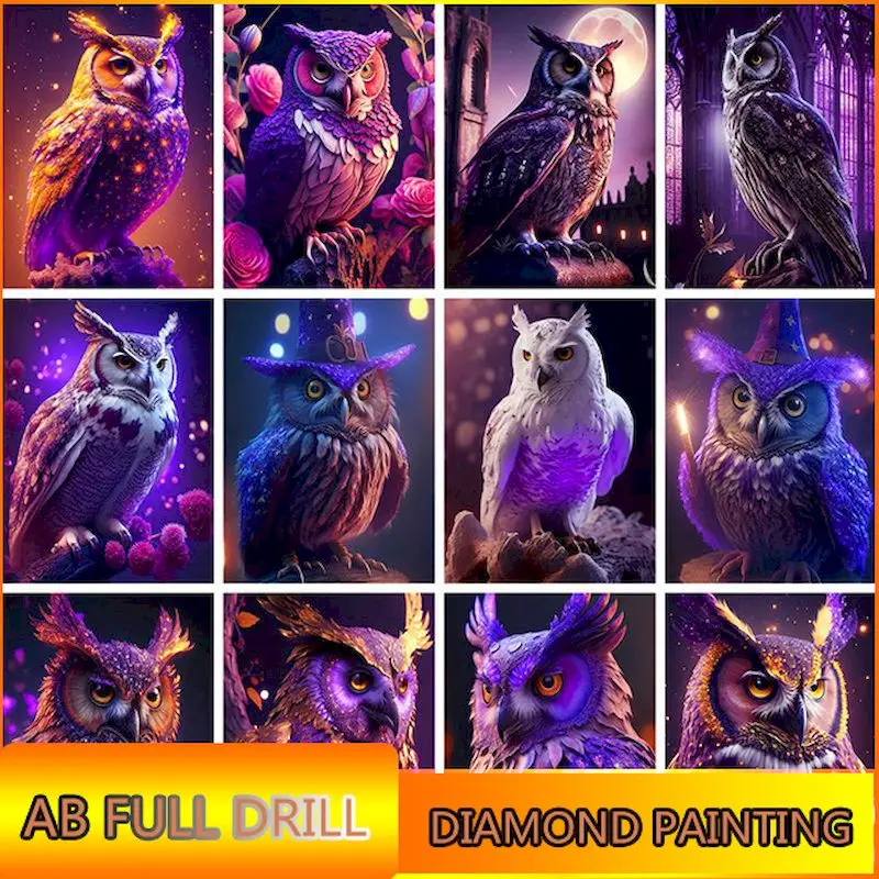 

CHENISTORY AB Diamond Painting Full Square&Round Owl Animals 5d Diy Diamond Embroidery Decoration Home Wall Art