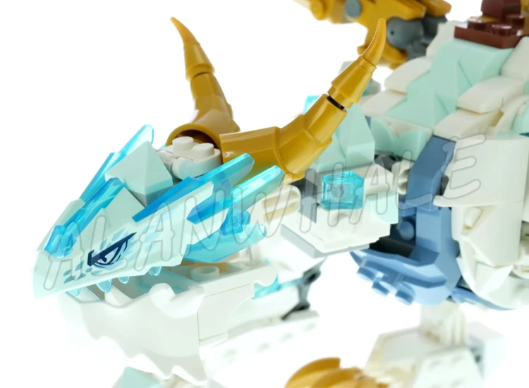 1020 шт. Shinobi Zane Ice Dragon Creature Храм Скелет Воин Золотые лезвия 11158 Строительные блоки