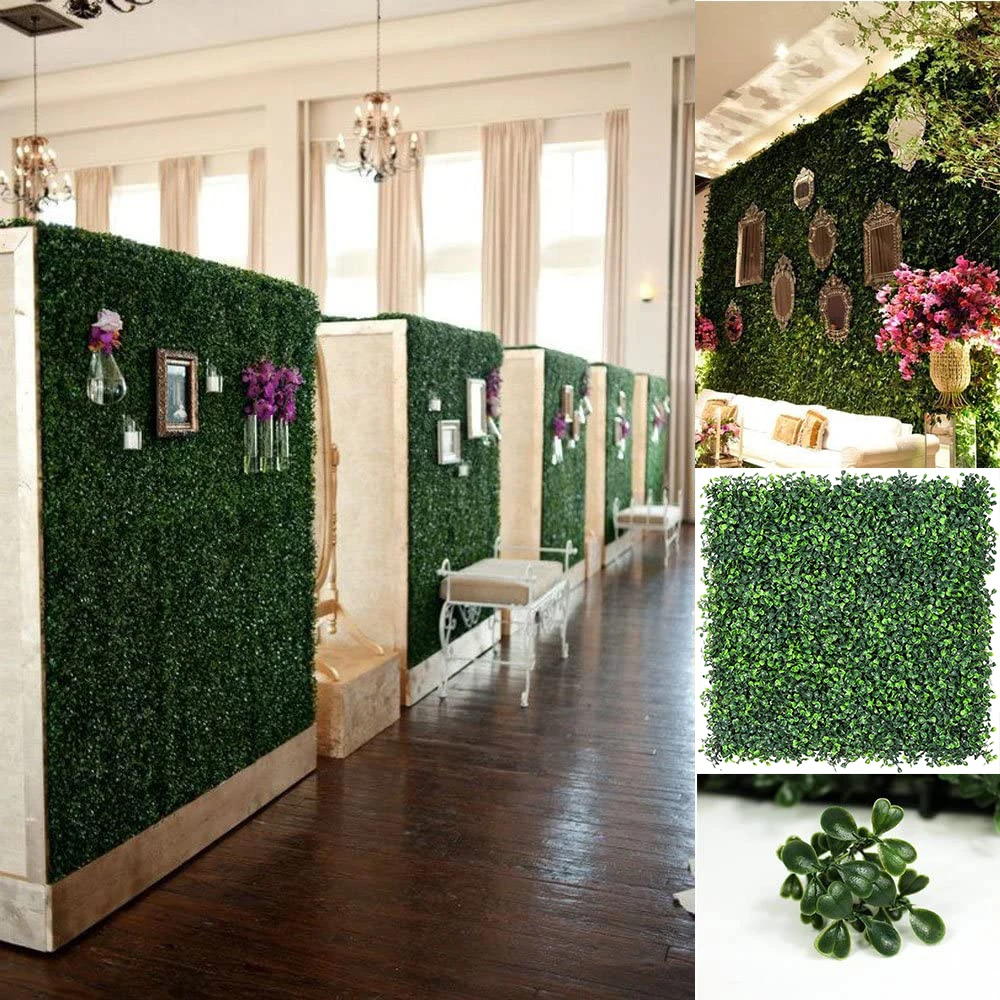 Denser Artificial Plants Grass Wall Backdrop Flowers Wedding Boxwood Hedge Panels for Indoor/Outdoor Garden Wall Decor 50x50cm