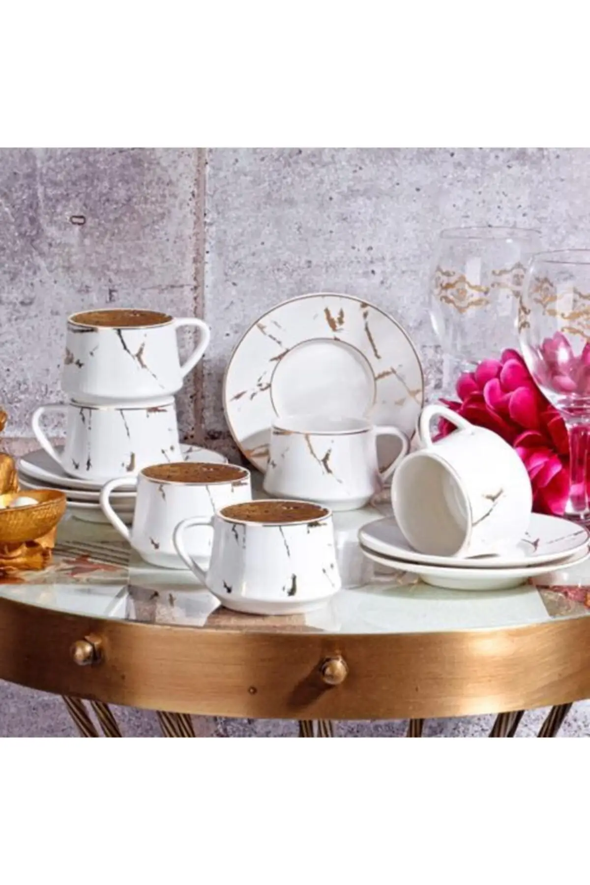 

Amazing Turkish Greek Arabic Coffee & Espresso Cup Set New Bone 120CC 6 Psc. Coffee Cup Set. (Matte White Gilt) FIN-509