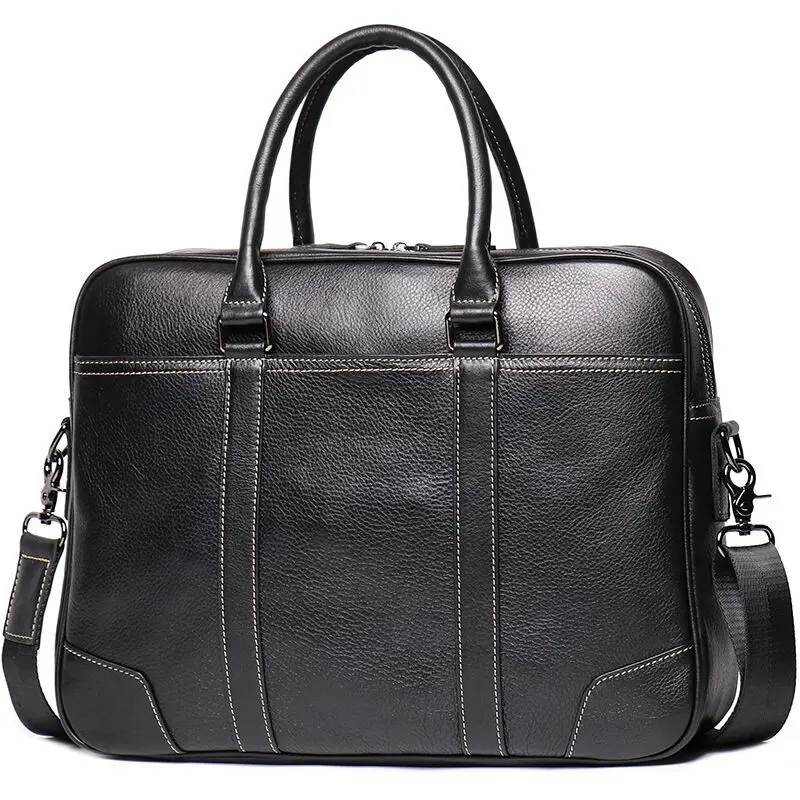 Briefcase Men Genuine Leather Luxury Designer Handbag High Quality Cow Leather 14 Inch Laptop Bags Travel Office Messenger Bag