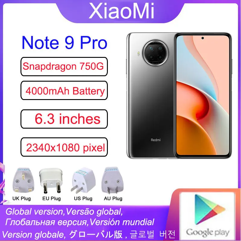

Смартфон Xiaomi Redmi Note 9 Pro, телефон с глобальной прошивкой, NFC, Восьмиядерный процессор Snapdragon 750G, экран 6,67 дюйма, 4820 мАч