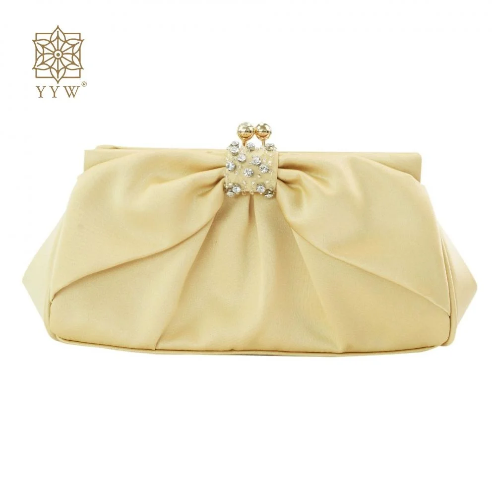 

Прекрасная Свадебная сумка цвета шампанского с камнями, плиссированные блестящие клатчи, атласные женские вечерние сумки, дизайнерская же...