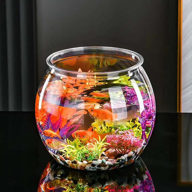 

Маленькая прозрачная круглая миска с рыбками для настольного мини-аквариума для гостиной, квартиры, офиса, дома для золотой рыбки Betta