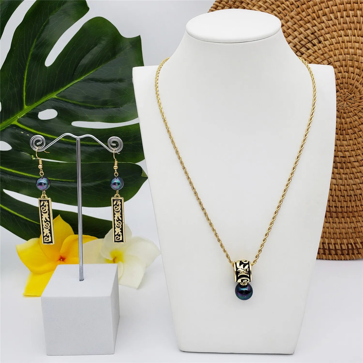 Модное ожерелье и серьги из гавайской Полинезии самоанской пляжной черной